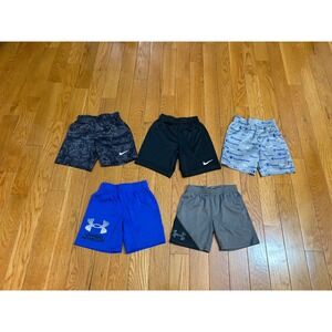 Nike Under Armour Champion Boys Athletic Shorts Lot 5 Pairs Size 4T-5 Black Blue